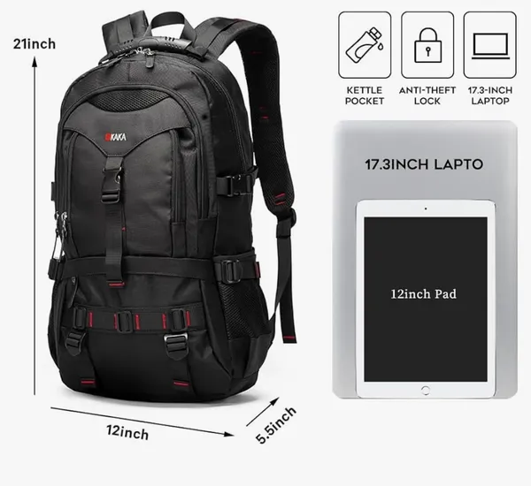 KAKA Travel Backpack Fight Approved with 17.3 inch Laptop Lackpack - Image 3