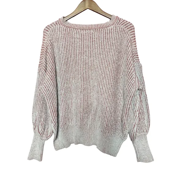 Mod On Trend Sweater Women M Pink Rib Balloon Sleeve High Low Cotton Excellent - Image 2