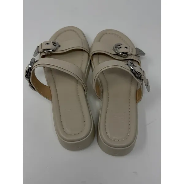 Frye Western Double Buckle Platform Slide Sandal Beige Leather Women Size 8 - Image 10