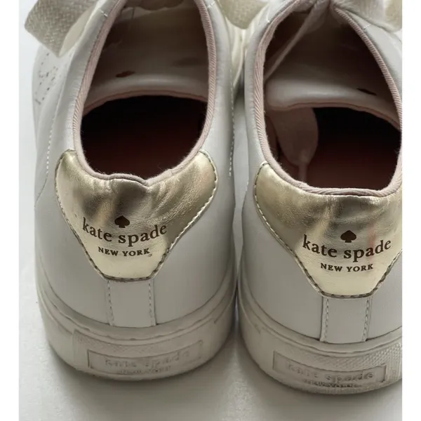 KATE SPADE Angelise White Gold Leather Lace Up Low Top Sneakers Size 8B - Image 14