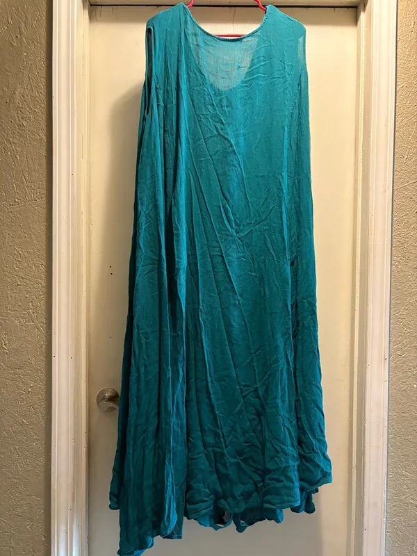 Woman Within teal crinkle gauze sleeveless button up maxi dress, 2X - Image 2