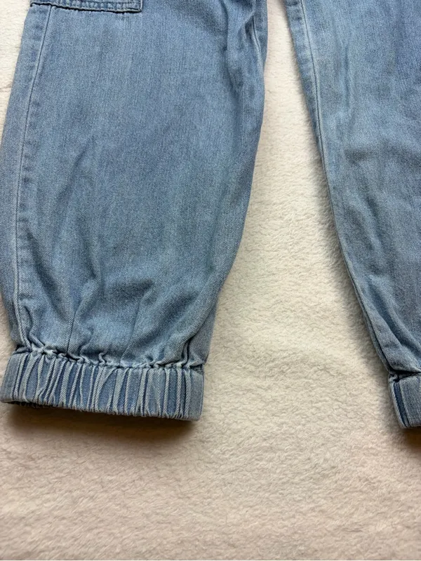 Tgla Paperbag Waist Denim Cargo Jogger Pants Tie Belt - Image 2