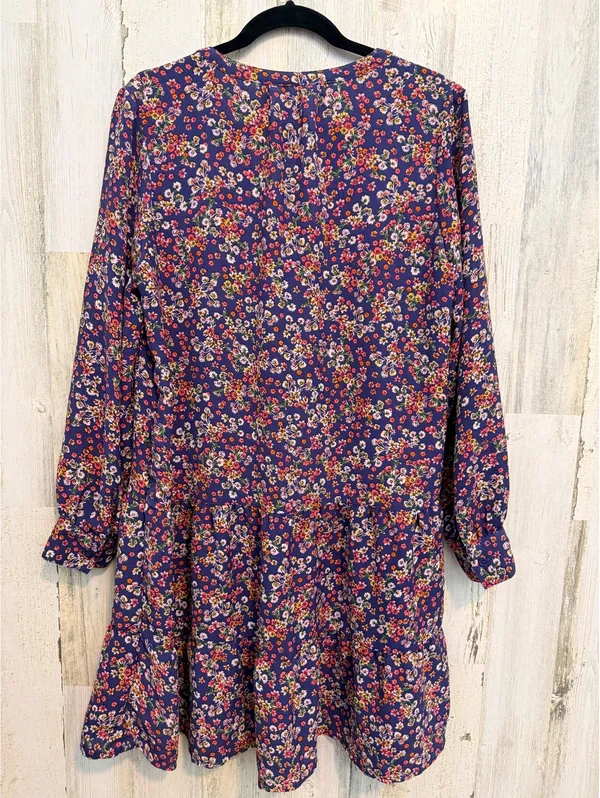 Time and Tru Floral Tiered Dress Women’s L 12-14 Long Sleeve Navy Boho - Image 12