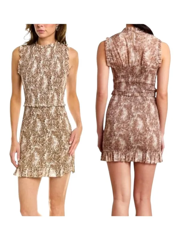 Bec + Bridge Brown And Ivory Cotton Smocked Toile Print Gloria Mini Dress Size 2 - Image 2