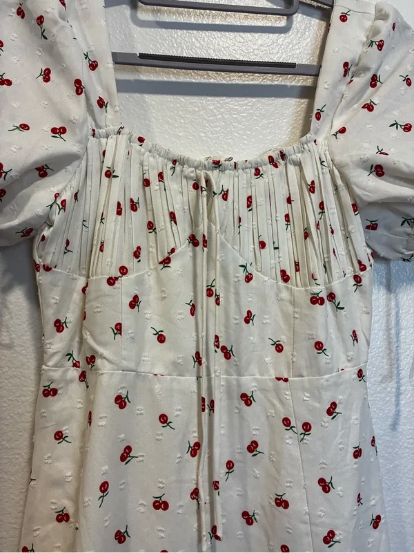 Petal & Pup Dress with Cherry Print and Puff Sleeves - Image 5