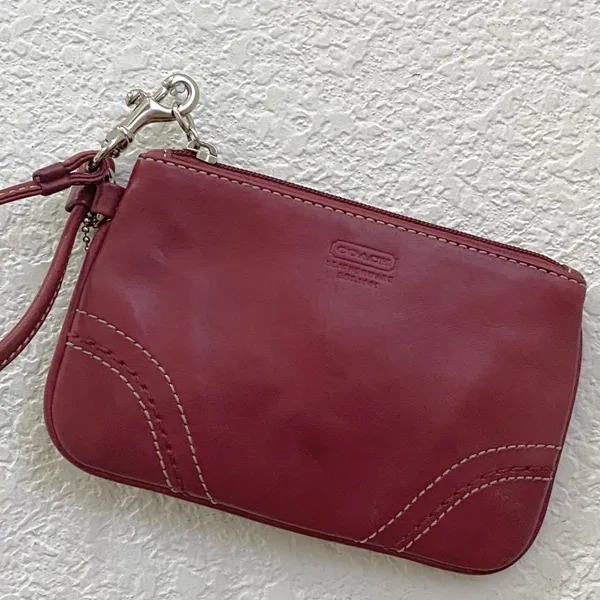 Coach Red Wine Leather Wristlet Small - Image 3