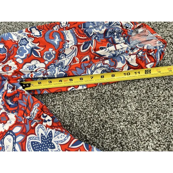 Zara Ruffled red blue white bohemian Paisley Print long sleeve Mini Dress M - Image 9
