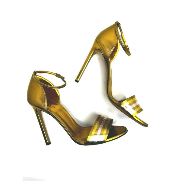 Gucci Cara Gold Metallic Leather Strappy High Heel Sandals EU 38 - Image 10