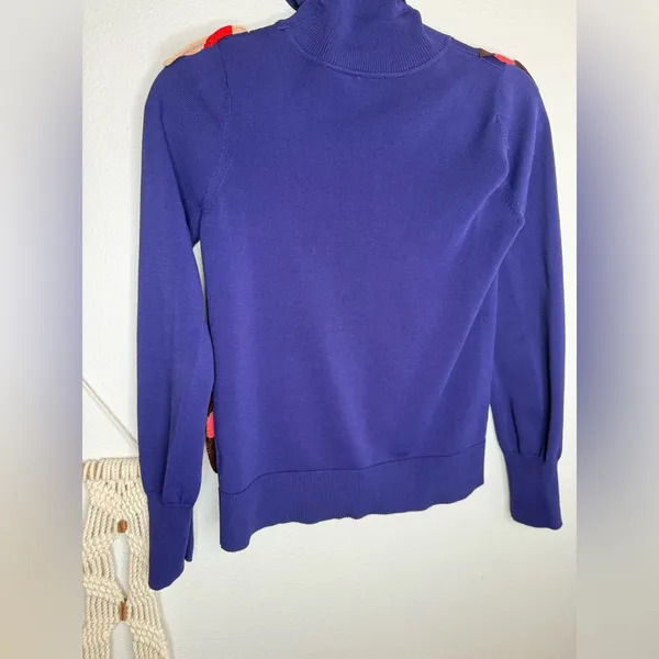 Asos sweater Royal Blue Knit Mockneck Ruffle Colorful Design Varsity red gold - Image 3