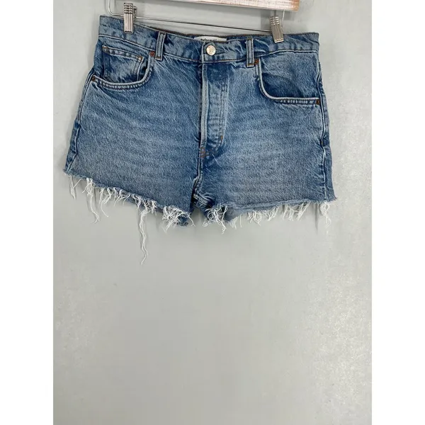 Reformation Womens Denim Shorts Blue High Rise Frayed Hem 28 - Image 2