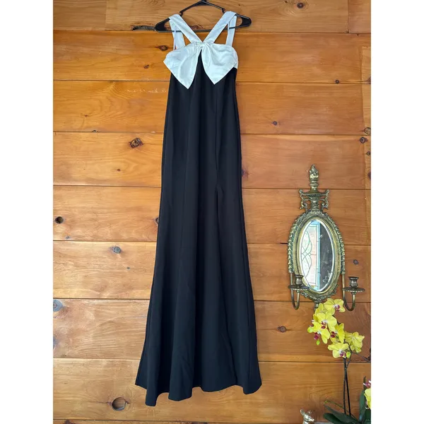 Lulus Luxurious Outlook Black and White Bow Mermaid Maxi Dress Ball Medium - Image 4