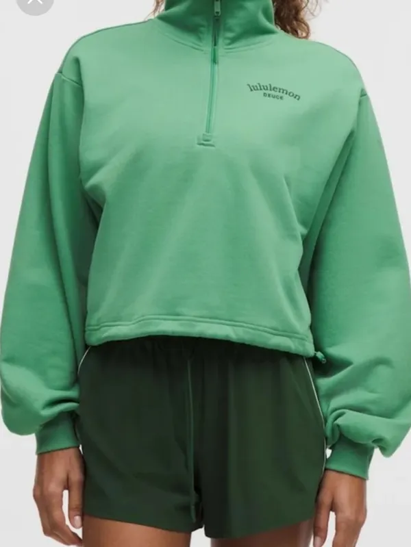 Lululemon Green Cotton Terry Tennis Half Zip Deuce Size L New - Image 7