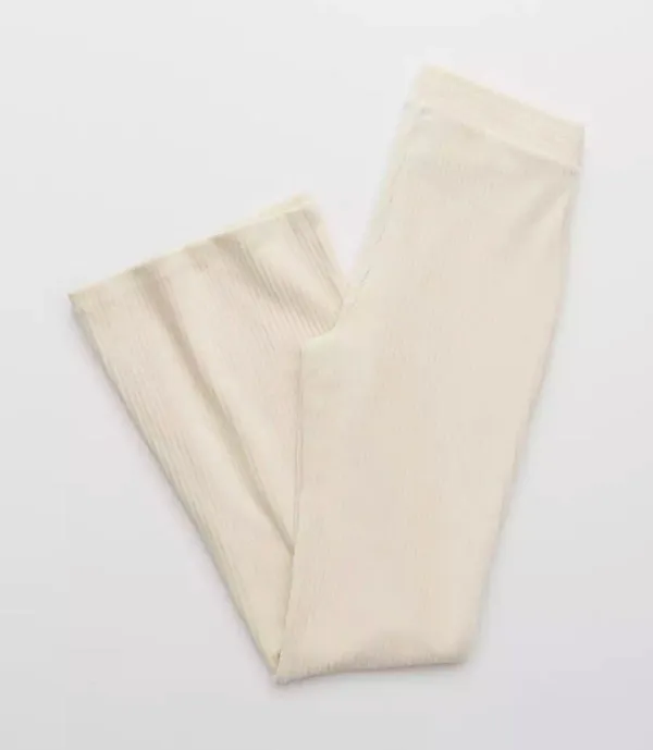 Aerie White Ribbed Flare Pants - Image 4