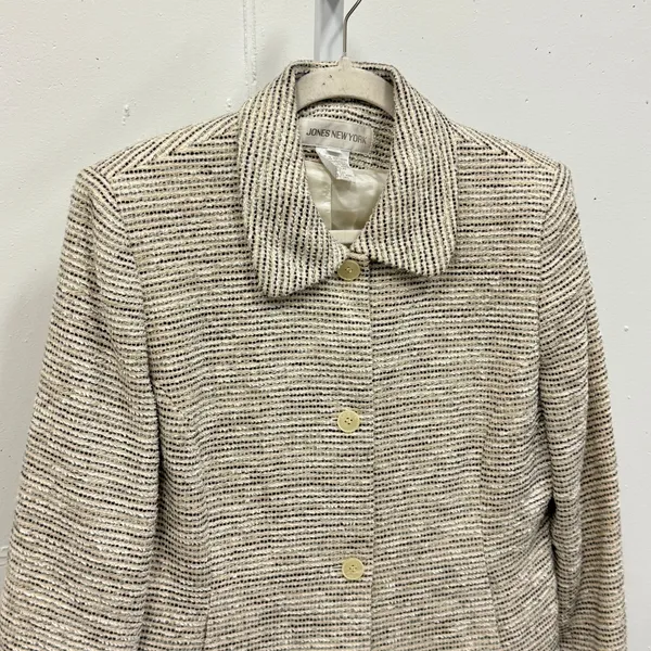 Vintage Jones New York Women's Wool Blend Tweed‎ Blazer Jacket Cream Black Sz 12 - Image 4