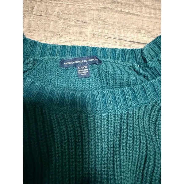 American‎ Eagle Green Shaker Knit Crew Neck Raglan Sweater Size Small - Image 4