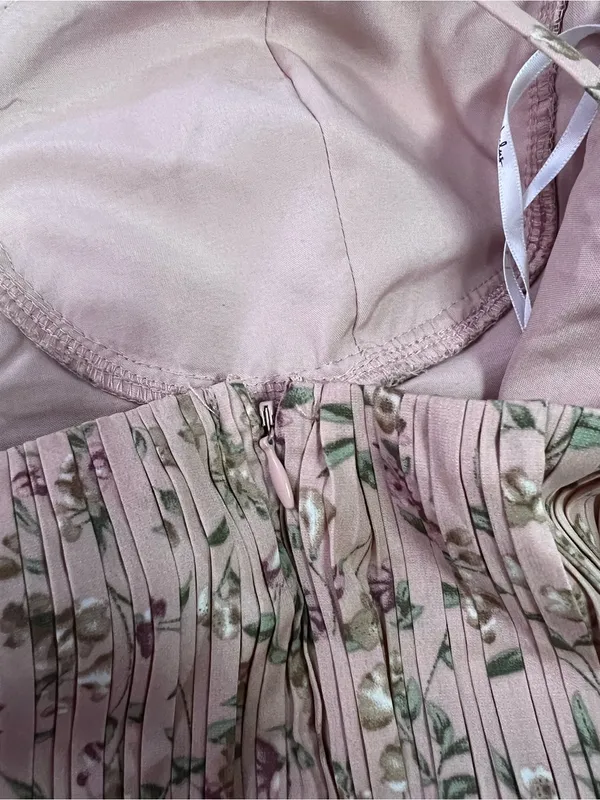 Lulus Cascading Crush Pink Floral Print Tiered Bustier Midi Dress size M - Image 12