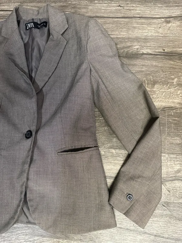 ZARA Women’s Gray Taupe One Button Fitted Blazer Size 2 - Image 5