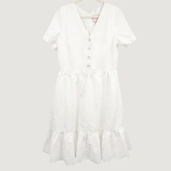 Gal Meets Glam Womens Angela White Linen Cotton Cottagecore Ruffle Dress Size 16 - Image 3