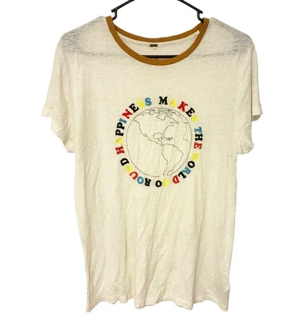 Free People Size Medium ‘Happiness Makes the World Go Round’ embroidered tee - Image 2