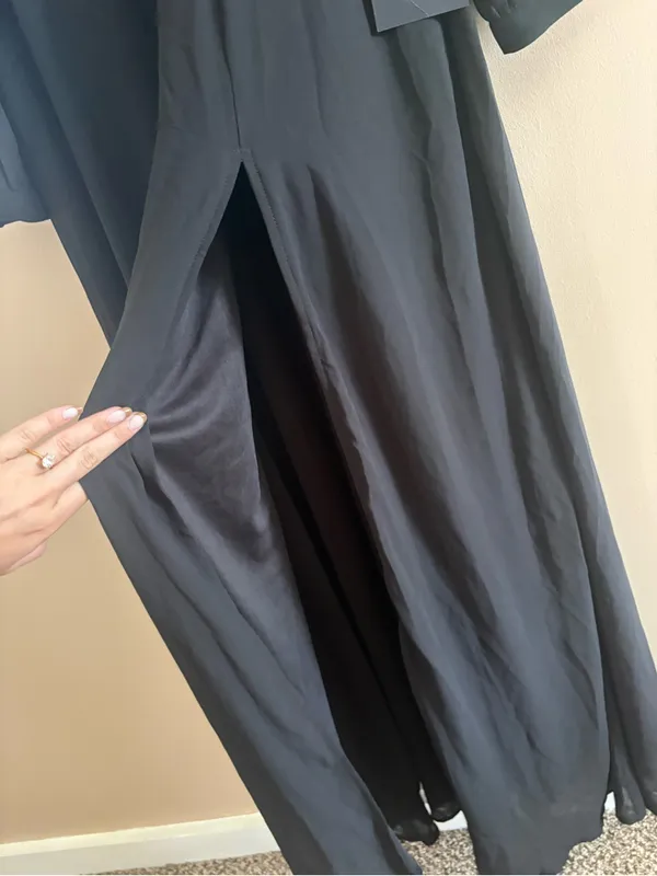Lulus Love You So Black Long Sleeve Maxi Dress Size Medium NWT V Neck Tie Back - Image 11