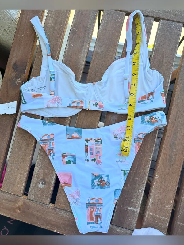 NWT Abercrombie & Fitch Bikini Set - Light Blue Postcard Pattern - M/S - Image 13
