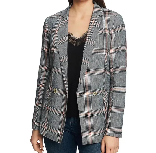 CLEARANCE! Gray Bershka Plaid Long Linen Blend Blazer Size S EUC - Image 8