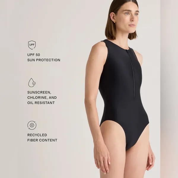 NIB Quince Italian Zip-Front One-Piece Swimsuit Black Women's Size Large - Image 4