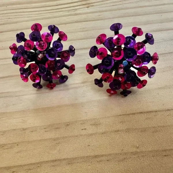 Statement Sputnik Burst Earrings – Pink & Purple Sequins - Image 4