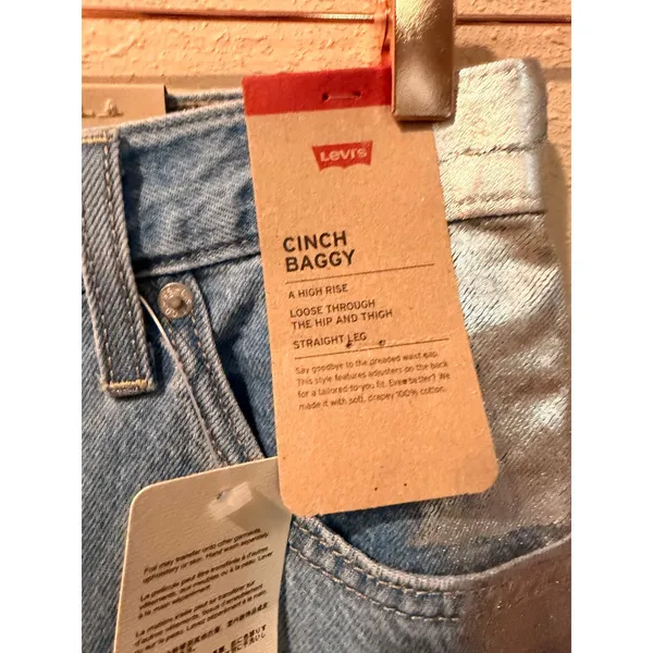 Levi's Womens Jeans 25 Blue Silver Cinch Baggy Metallic Side Stripe High Rise - Image 4
