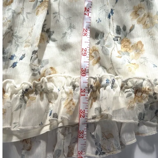 Bitter Sweet Ivory Floral Mini Dress M Surplice Ruffle Long Sleeve Boho Romantic - Image 8