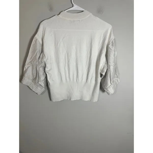 Club Monaco Womens White Mixed Media‎ Puff Sleeve Mock Neck Sweater Small S/P - Image 7