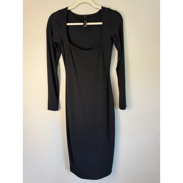 Skims Smooth Layers Square Neck Long Sleeve Midi Dress Obsidian S New $108 - Image 3