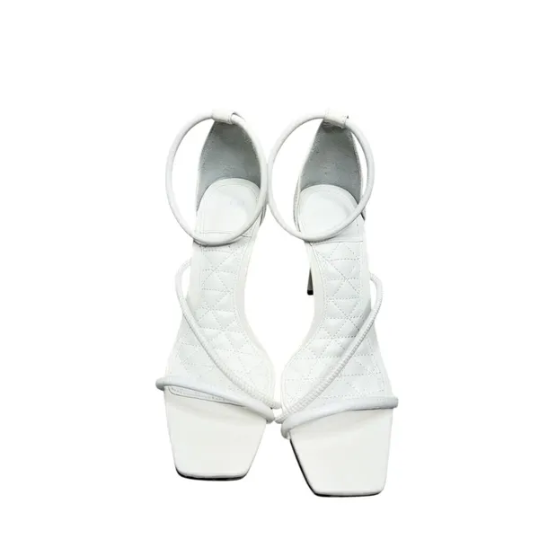 Schutz White Leather Strappy Square Toe Stiletto Sandals Heels Size 8B - Image 4