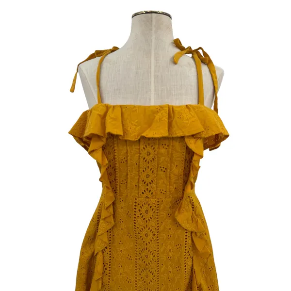Majorelle Mara Eyelet Ruffle Mini Dress Mustard Yellow Tie Strap Size‎ Small - Image 4