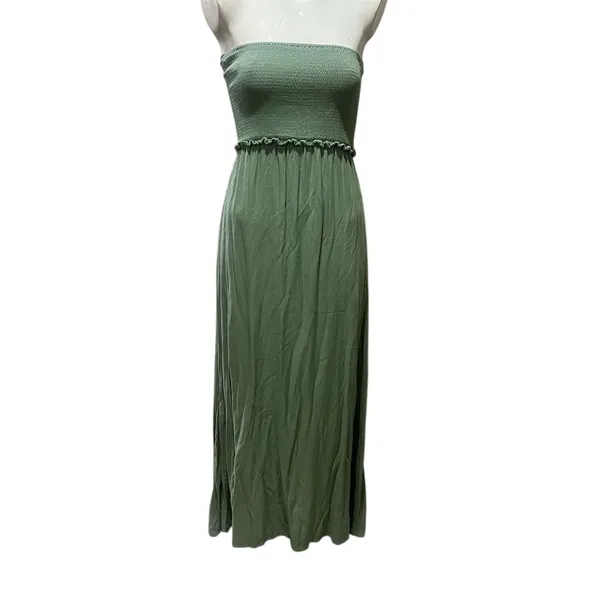 Forever 21 Women's Green Strapless Smocked Maxi Dress Size S Summer Casual - Image 6