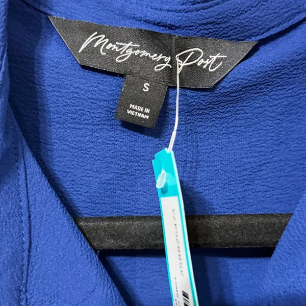 Montgomery Post Womens Royal Blue Twist Front Roll Tab Sleeve Blouse‎ Small - Image 5