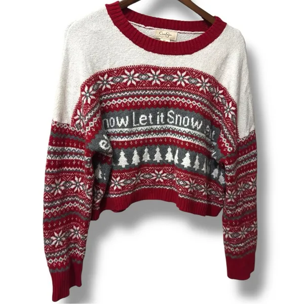 Jessica Simpson | EUC Cotton Red & Cream Let It Snow Holiday Sweater (size XL) - Image 3