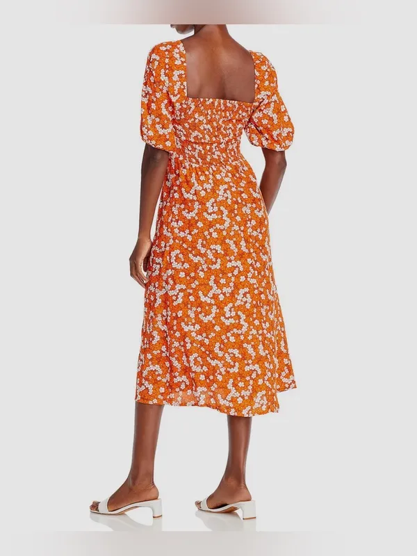 Faithfull The Brand Women's Orange Velika Midi Valencia Floral Dress Size small - Image 2