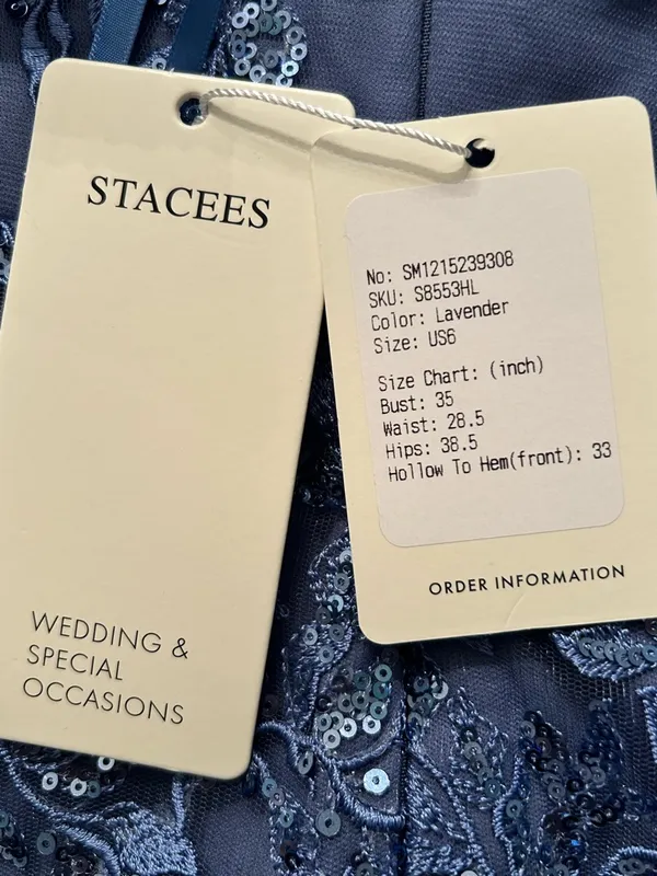 Stacees Purple Lace Spaghetti-Strap Evening Dress size 6 nwt - Image 5