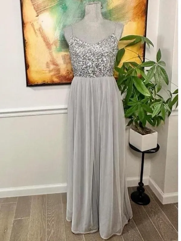 Adrianna Papell Sequined Tulle Gown Silver Grey Size 8 medium - Image 4