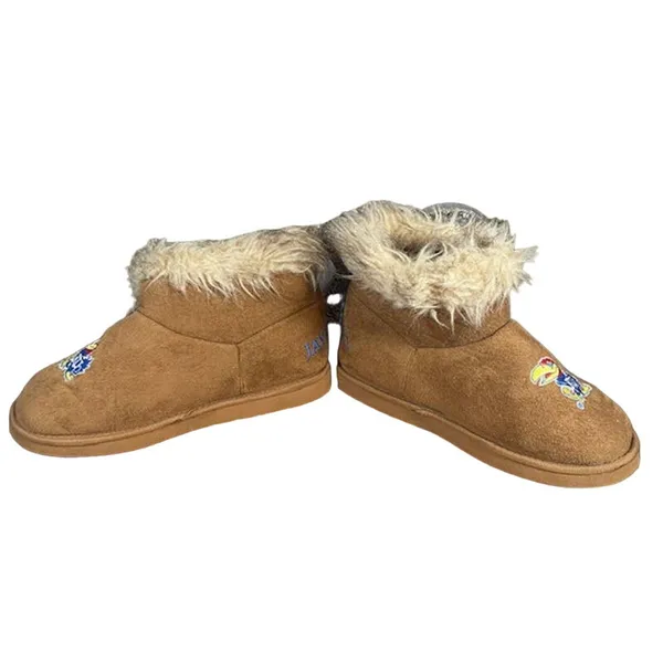 Kansas Jayhawks Women’s Faux Fur & Suede College Logo Winter Boot Slippers Sz XL - Image 3