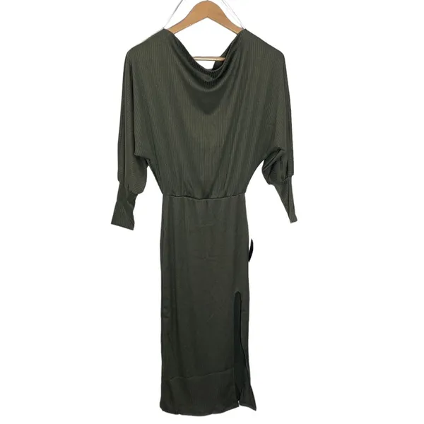 Lulus City Street Chic Olive Green Off-the-Shoulder Midi Dress size XS - Image 4
