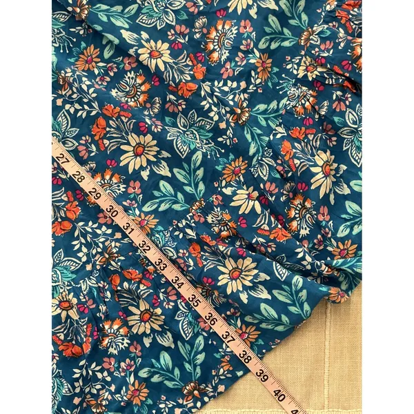 Croft & Barrow Floral Dress Medium‎ Blue Smocked Waist Tiered Ruffle Hem Rayon - Image 9