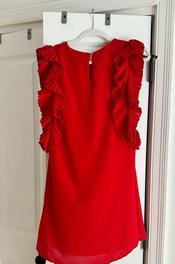 Red Lulus Ruffle Mini Dress Size Medium - Image 3