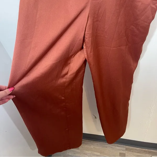 Lulu’s Look of Luxe Rusty Rose Satin Asymmetrical Wide-Leg Jumpsuit size XS - Image 7