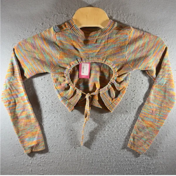 1695 | NWT Edikted Boho Festival Open Back Cutout Crop Sweater Pink Womens S Y2K - Image 2