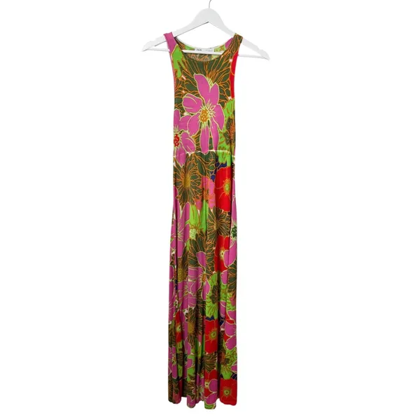 Zara Floral Special Edition Printed Maxi Dress Sleeveless Pink Green Red Small - Image 5