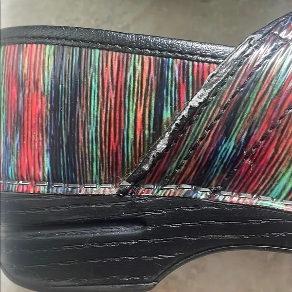 Dansko Professional Patent Clogs Women's Multi Color Striped Slip On Shoes Sz 39 - Image 2