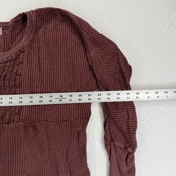 Free People We The Free Jolene Waffle Knit Henley mini Dress Tunic Burgundy Sz S - Image 3