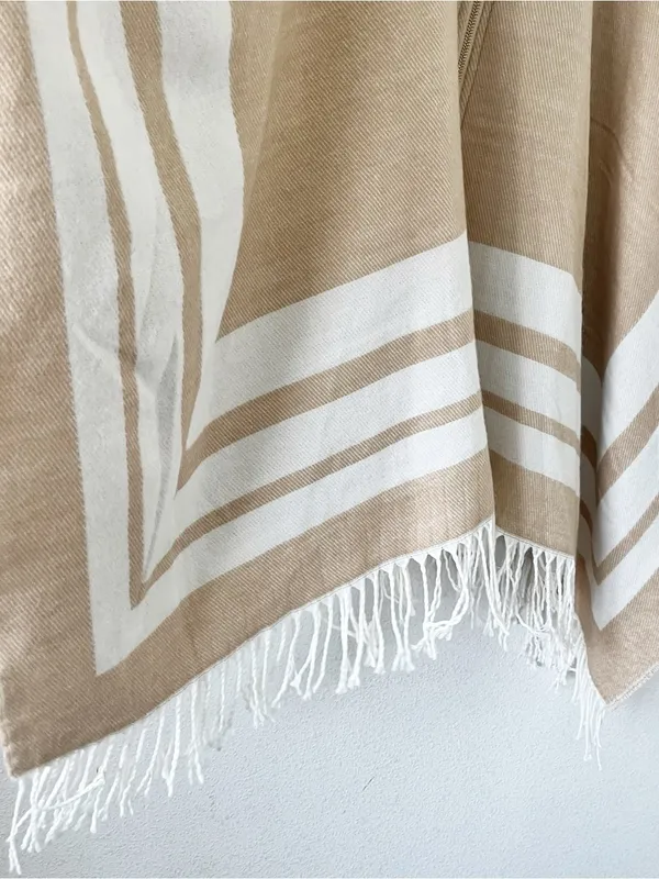 Marc New York Ivory Tan Oversized Gold Zip Up Fringe Hem Poncho - Image 7